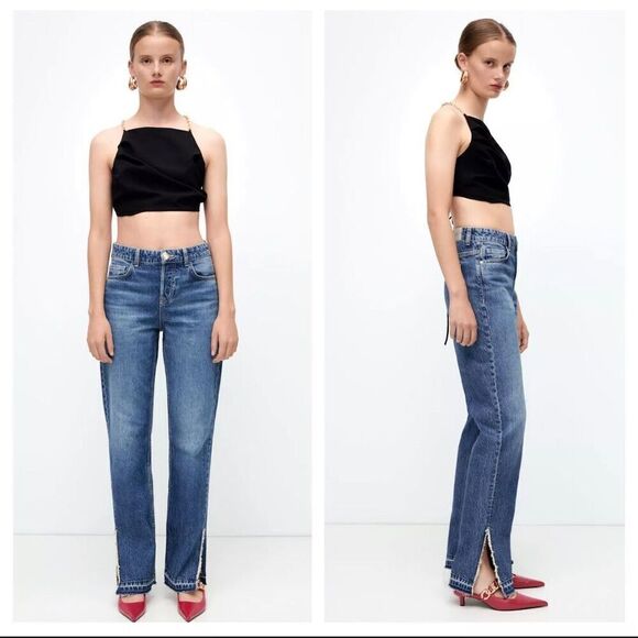 Zara Women's Black Gold Chain Halter Neck Cropped Top Size Large NWT - Picture 3 of 8